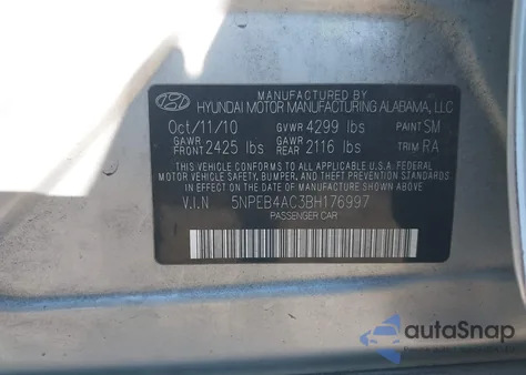 2011 Hyundai Sonata Gls из США, поврежденный, VIN 5NPEB4AC3BH176997